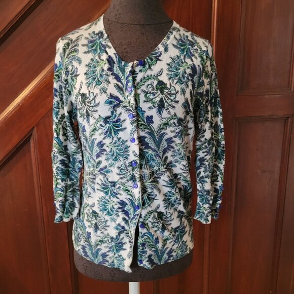 Grace Elements Petite Womens Floral Cardigan Sweater P/L Button-Up 3/4 Sleeve Mu - Picture 1 of 6